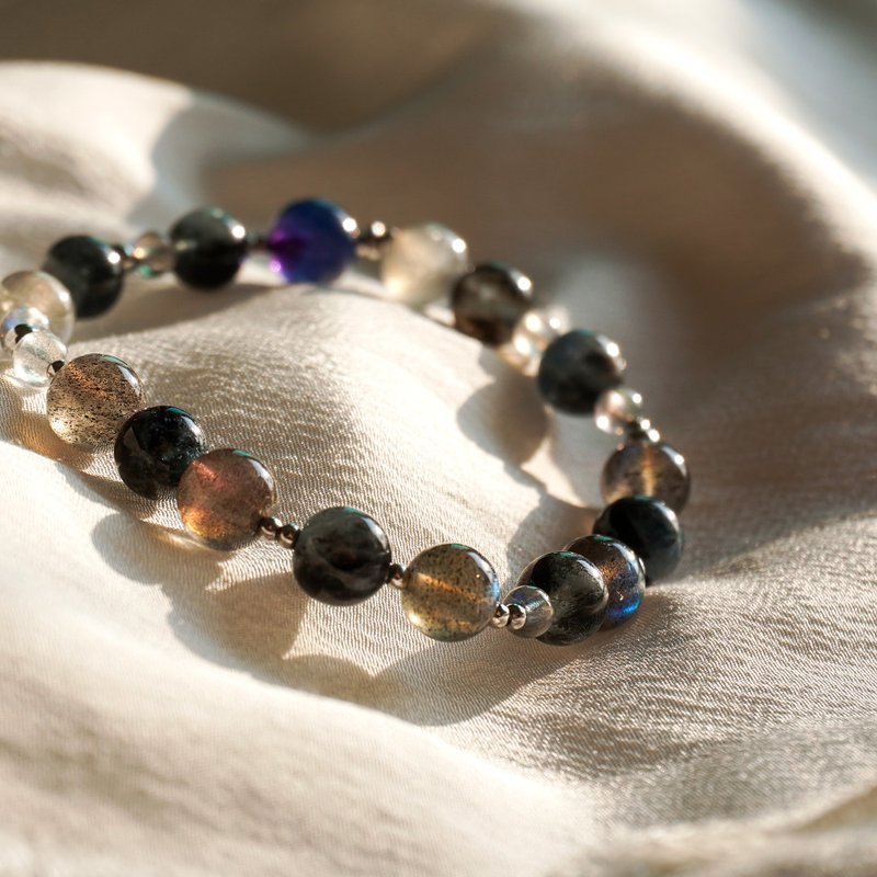 紫蓝萤石 魔鬼海蓝宝 蓝光拉长石 彩光拉长石 蓝星花 水晶 手链 - 手链/手环 - 水晶 紫色