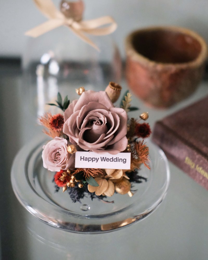 永生花玫瑰甜点玻璃盅(大)/共9色/生日礼物/七夕礼物 - 干燥花/捧花 - 植物．花 