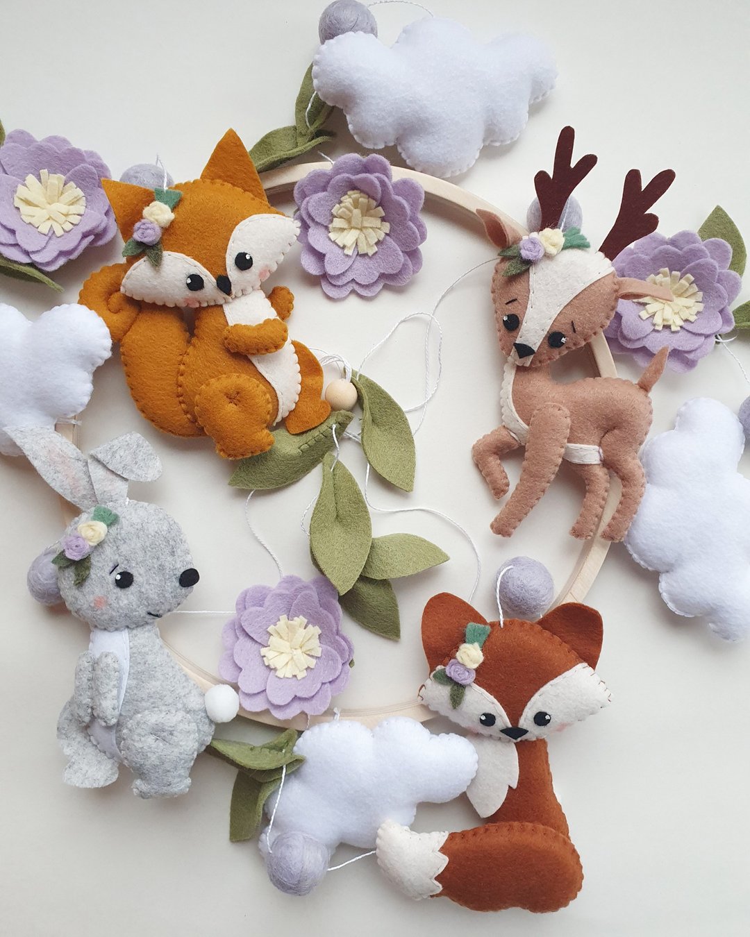 Woodland baby mobile, flowers mobile, forest mobile, woodland nursery, fox - 玩具/玩偶 - 环保材料 