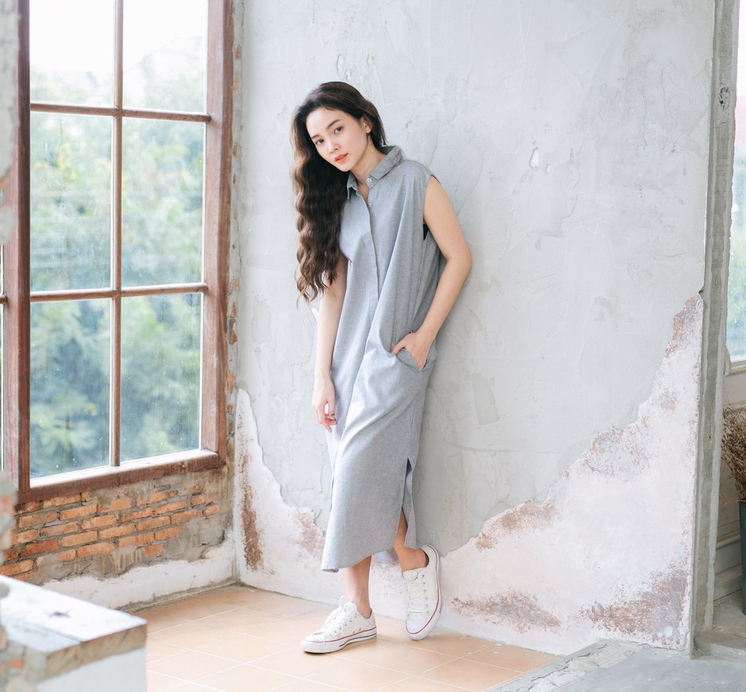 Sleeveless Dress - Smokey - 洋装/连衣裙 - 棉 灰色