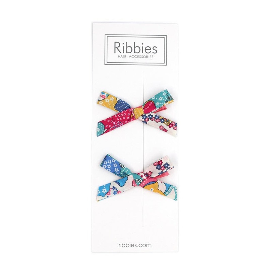 英国Ribbies花布蝴蝶结2入组-缤纷蓝黄 - 发饰 - 聚酯纤维 