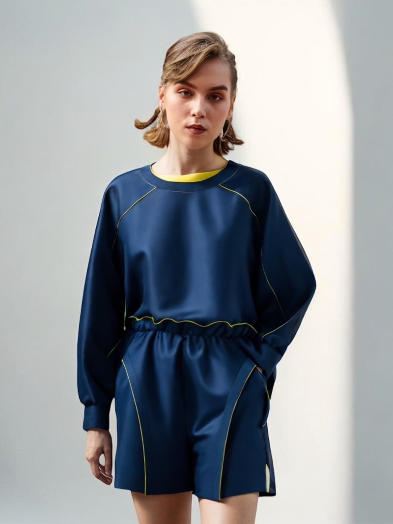 2024春夏新品-几何切割短裤 (23W1PT01) - 女装短裤 - 聚酯纤维 