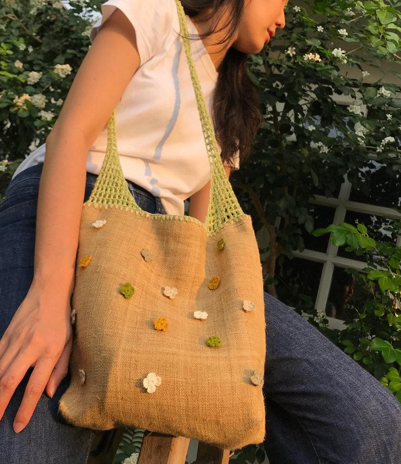 雙層Tote包Bag Crochet Little Flower - 手提包/手提袋 - 棉 