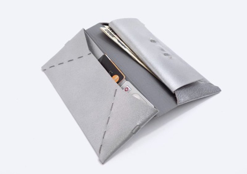 轻薄对折长夹 银色 皮革 组み立て - 皮夹/钱包 - 真皮 银色