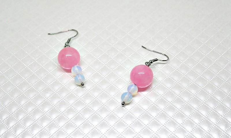 不锈钢X天然石勾式耳环<甜美娃娃> - 耳环/耳夹 - 不锈钢 粉红色