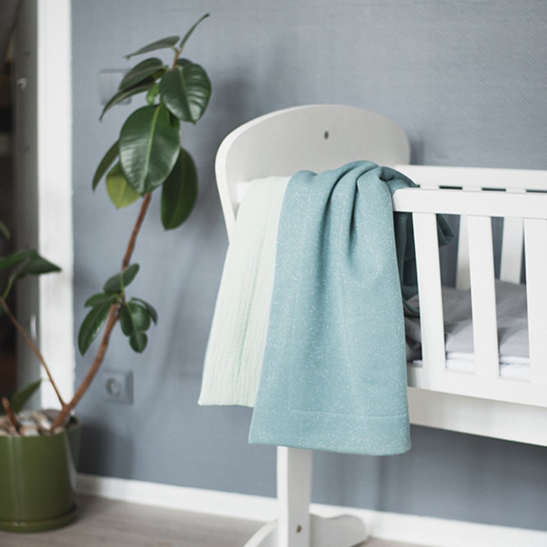 Mint and silver shining muslin baby blanket – soft and warm blanket - 婴儿床上用品 - 棉 绿色