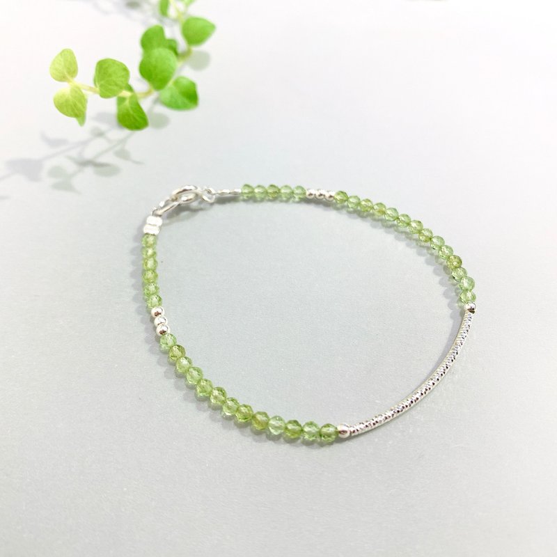 Ops silver bracelet -手工/限定/绿橄榄/简约/极细/礼物/纯银 - 手链/手环 - 银 绿色