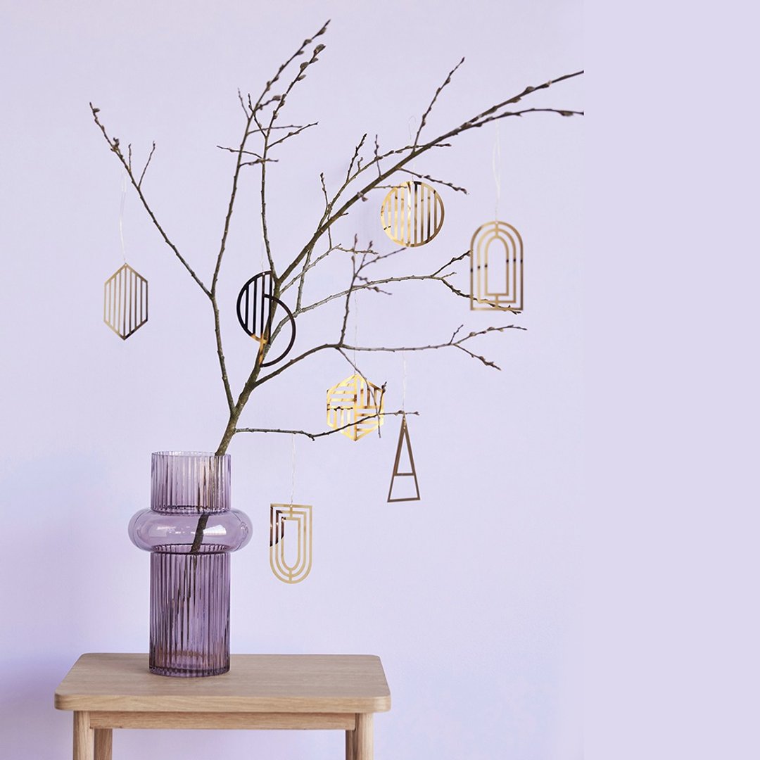 【Hübsch】－660903 粉紫色线条造型玻璃花瓶 花器 插花 - 花瓶/陶器 - 玻璃 粉红色