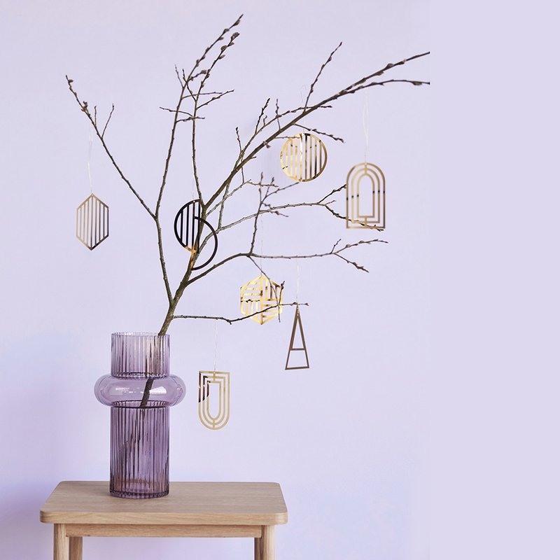 【Hübsch】－660903 粉紫色线条造型玻璃花瓶 花器 插花 - 花瓶/陶器 - 玻璃 粉红色