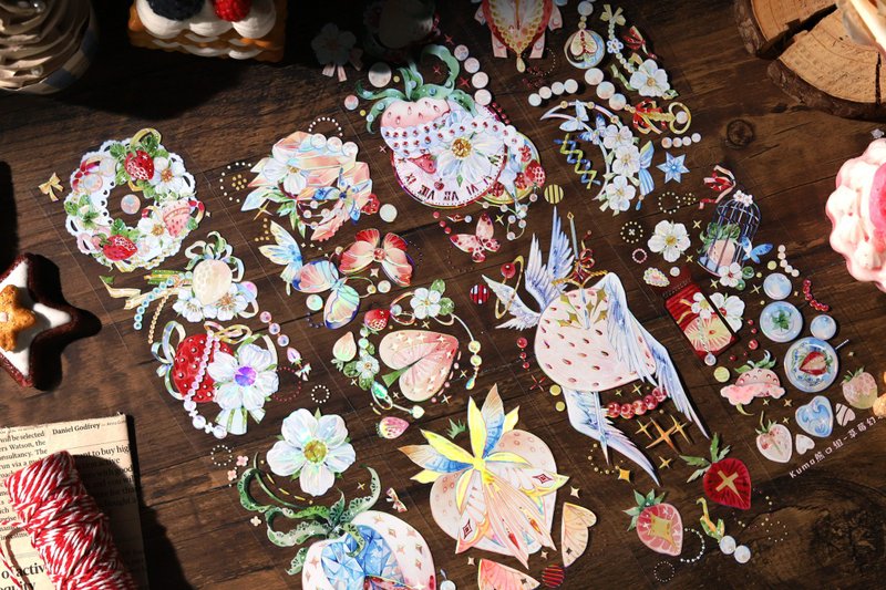 草莓幻想 草莓 花花 手帐 PET 纸胶带 10米卷 Kuma熊口组 - 纸胶带 - 其他材质 多色