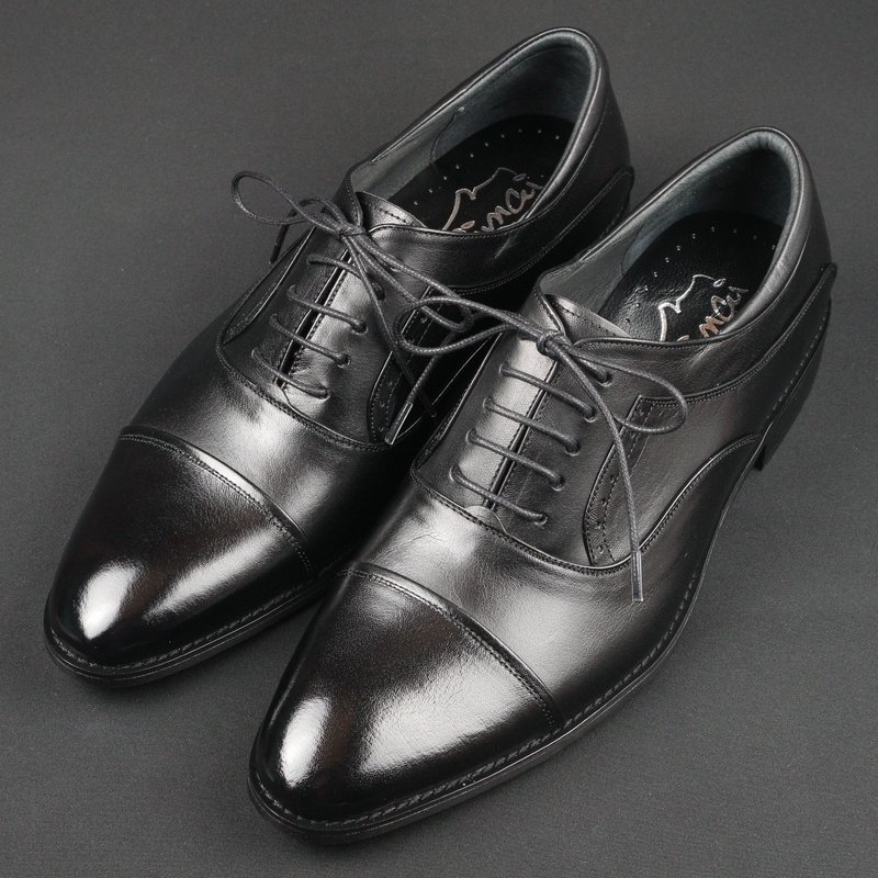 典雅品味CapToe胎牛皮牛津鞋-尊爵黑 - 男款牛津鞋/乐福鞋 - 真皮 黑色