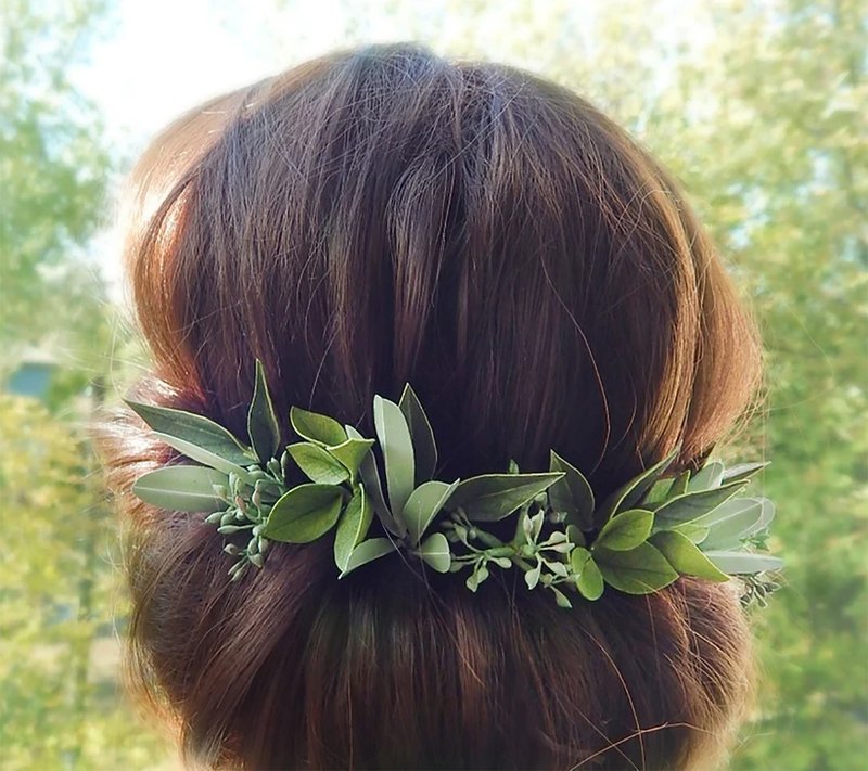 Green leaves hair pins Greenery wedding hair piece Bridal floral headpiece - 发饰 - 其他材质 绿色