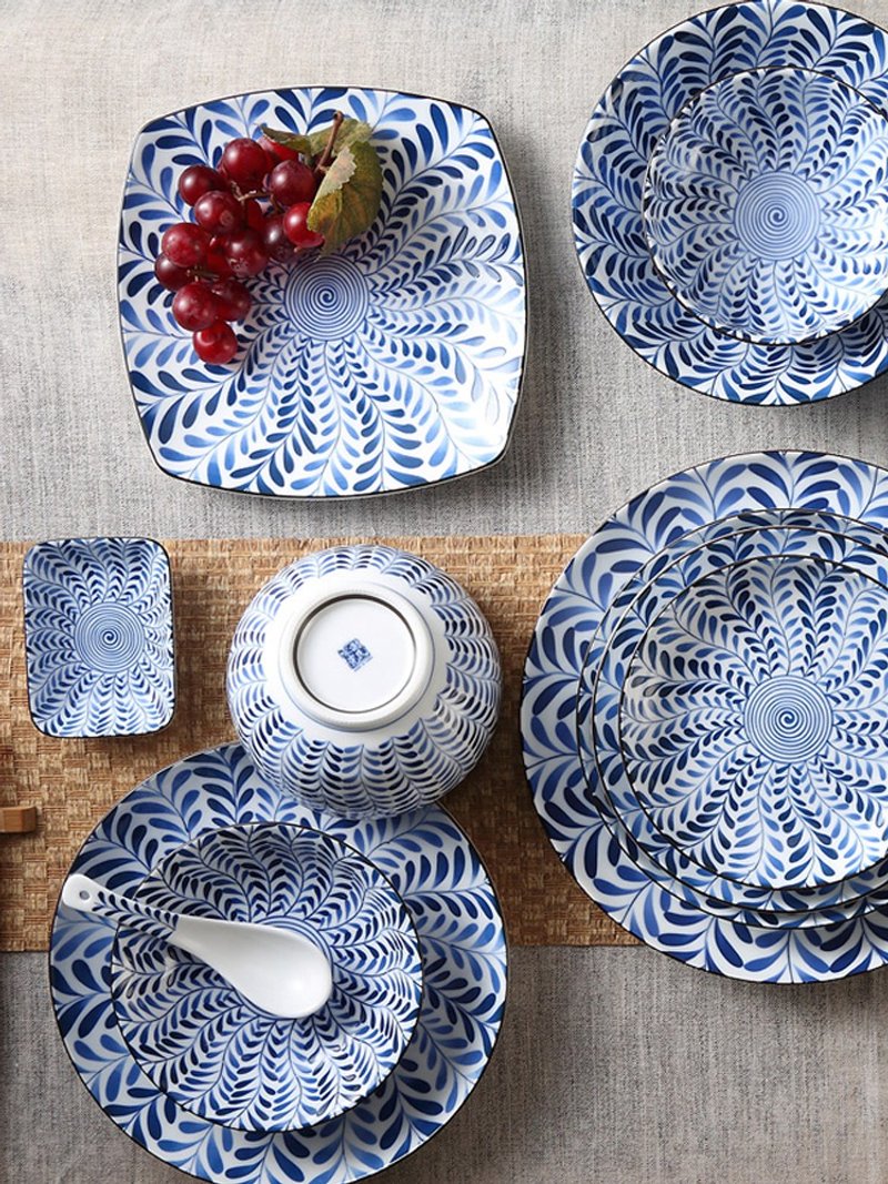 高端日式锦藤餐具套装 釉下彩复古陶瓷汤碗菜盘面碗餐盘送礼 - 碗 - 瓷 