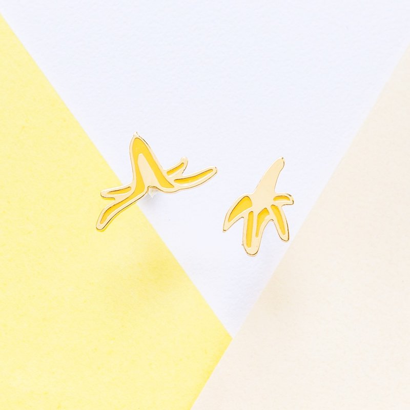 远离香蕉皮 手作耳环 - 耳环/耳夹 - 珐琅 黄色