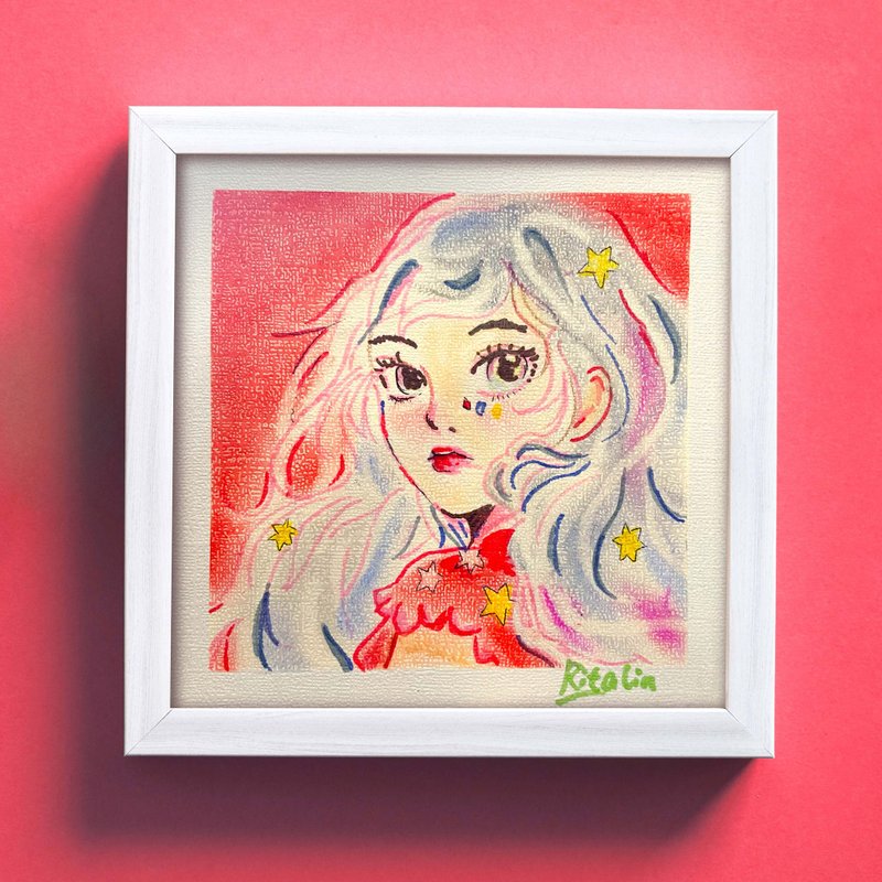 手绘粉彩画艺术 | 18cm 附框 | White Hair Lady - 海报/装饰画/版画 - 纸 