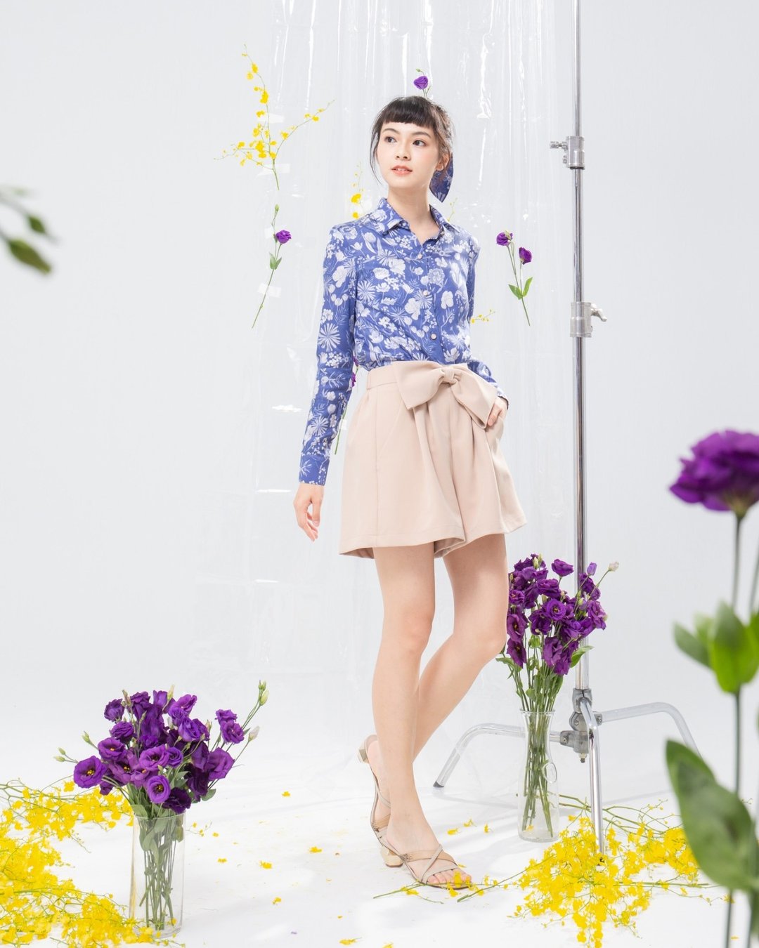 【波丽印花】上班族花花俏俏合身女衬衫 天丝 复古色  XS-3XL - 女装衬衫 - 棉 蓝色