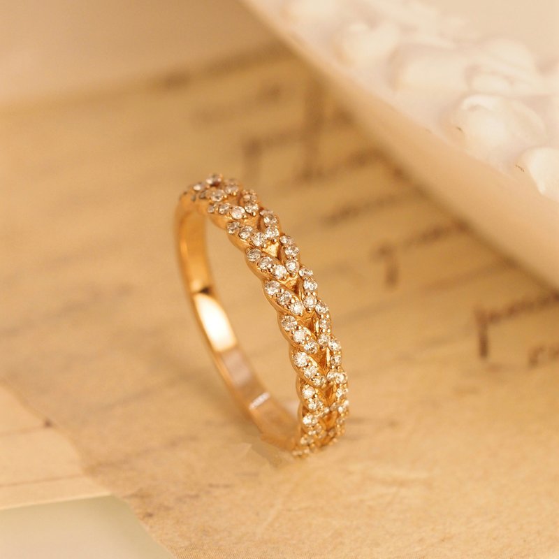 18K金钻石编织戒指 18K Gold Diamond Braid Ring - 戒指 - 贵金属 