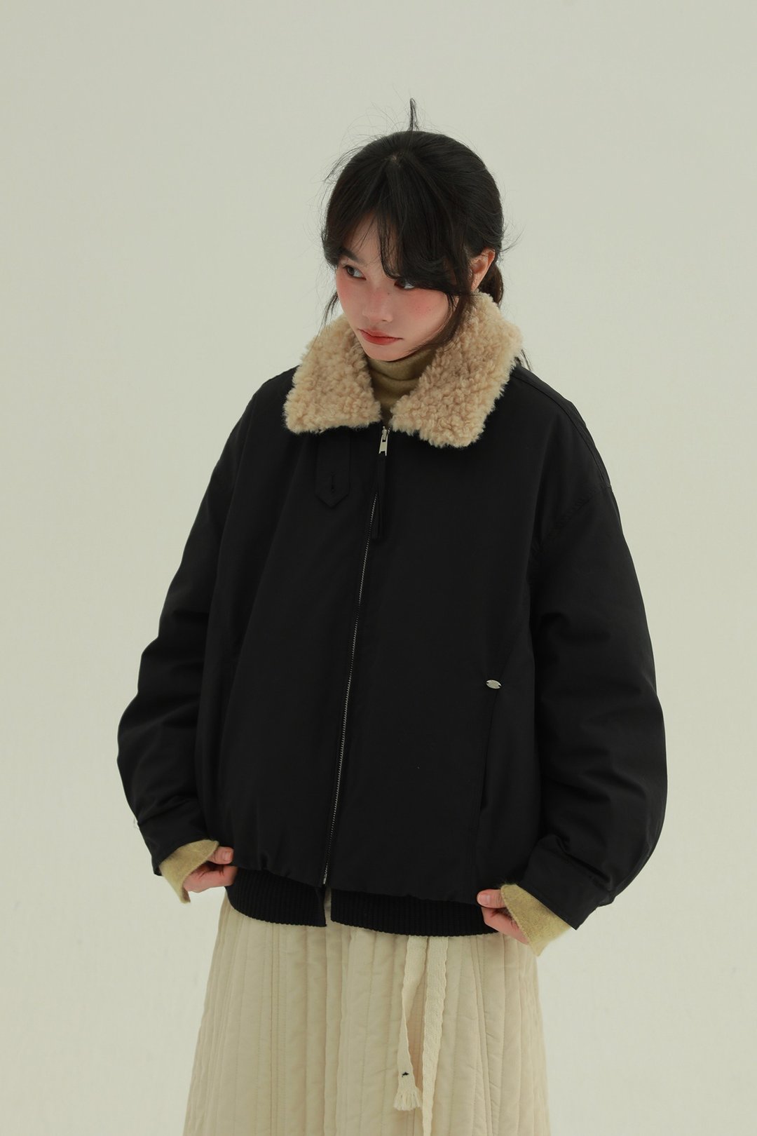 2顏色 冬日筆記 假兩件針織下擺毛領短款羽絨服 加厚保暖外套 - 女装休闲/机能外套 - 聚酯纤维 蓝色