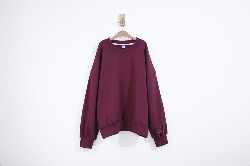 闪电线袖口 纯棉 超厚实纯棉落肩长袖上衣 - 枣红 - 女装上衣 - 棉．麻 红色