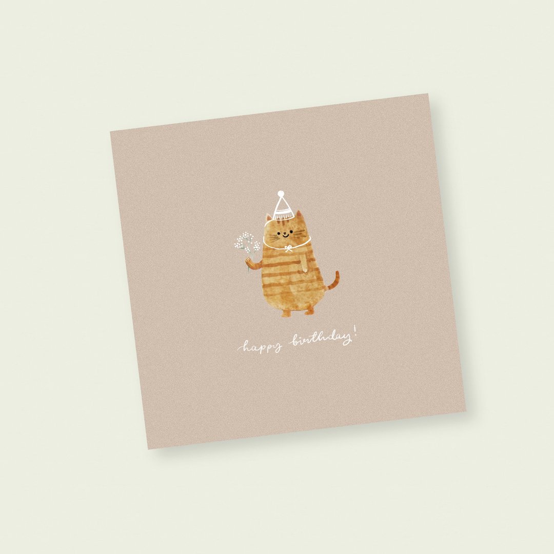 Happy Birthday Cat 150mm 单折谢卡 - 卡片/明信片 - 纸 