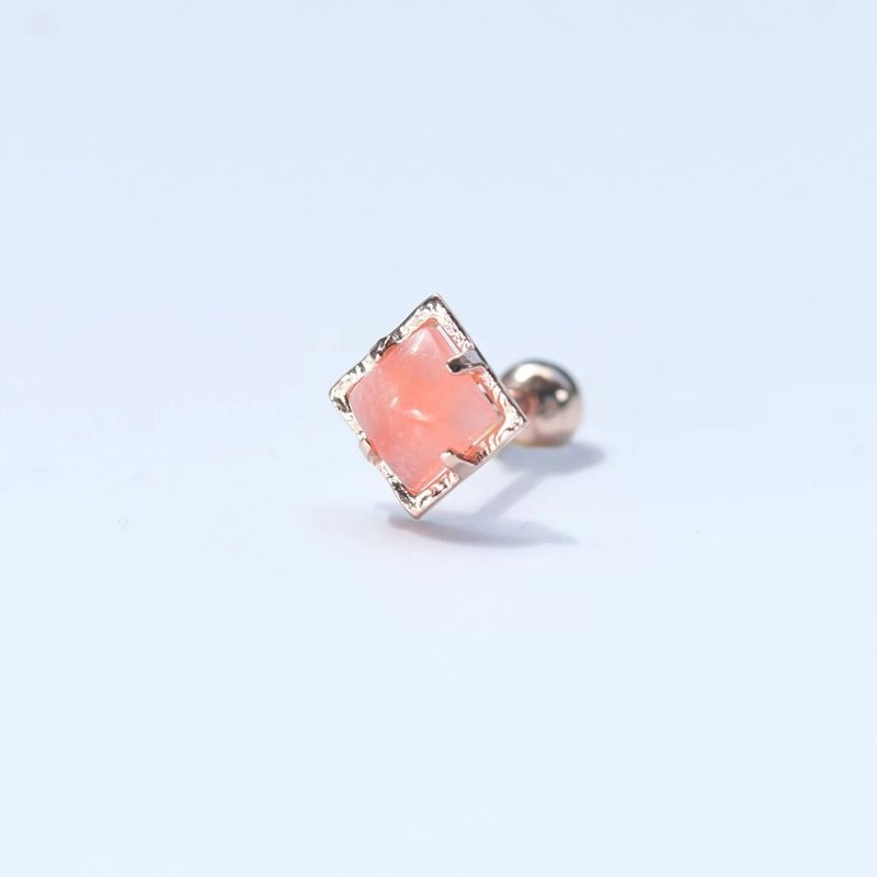 14K Rose Gold Rose Quartz Piercing 玫瑰粉晶转珠耳环 (单个) - 耳环/耳夹 - 贵金属 粉红色