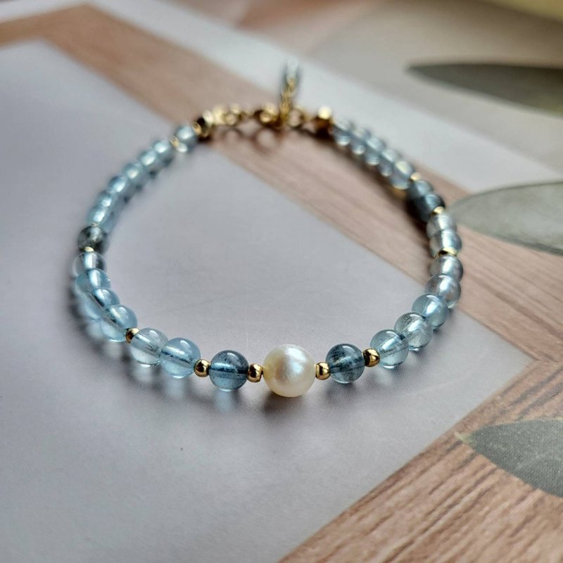 桃花勇气沟通护身/福海石海蓝宝手链 - 手链/手环 - 水晶 