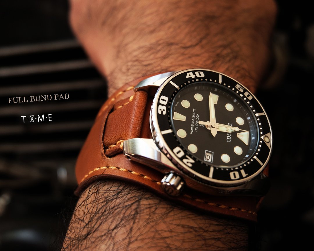 The handicraft leather watch strap, ฺBiker model is a full bund pad leatherstrap - 表带 - 真皮 咖啡色