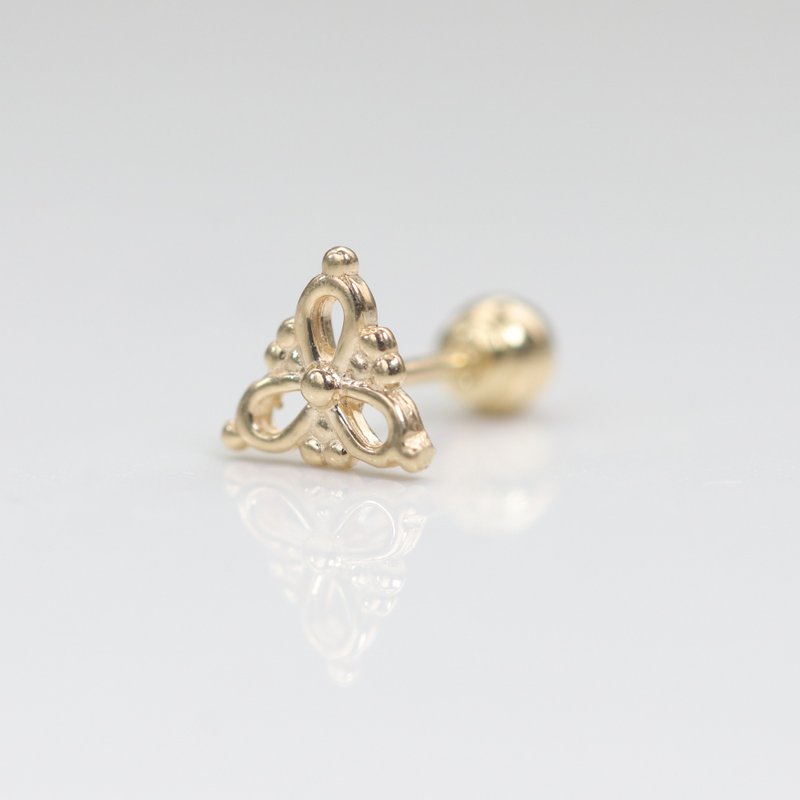 14K 金三角图腾锁珠耳环(单个)耳骨 耳窝 不退色 - 耳环/耳夹 - 贵金属 金色