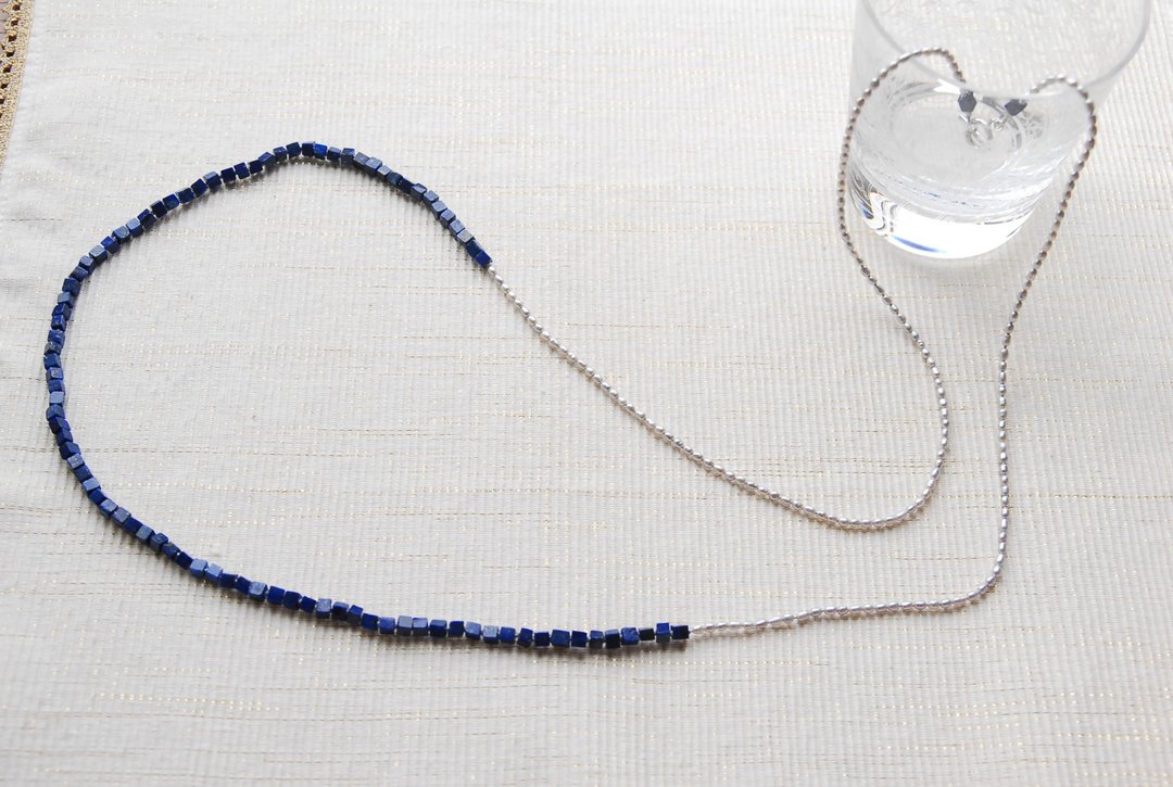 Resale Lapis lazuli and gray pearl long necklace - 项链 - 半宝石 蓝色