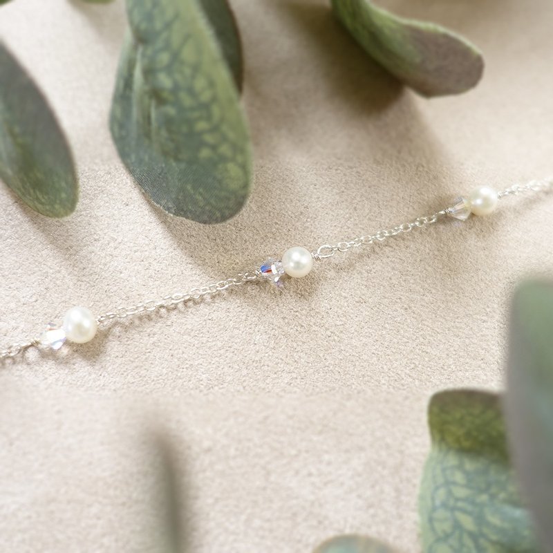 珍珠 手链 Hortensia 荷冬希亚 925纯银 淡水珍珠 施华洛世奇水晶 - 手链/手环 - 珍珠 银色