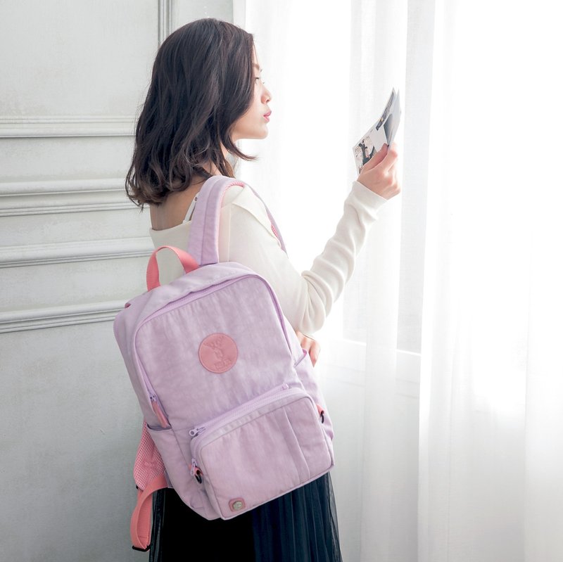 防泼水电脑功能后背包【柔嫩粉紫 X 朝气粉红】M号 - 后背包/双肩包 - 尼龙 粉红色