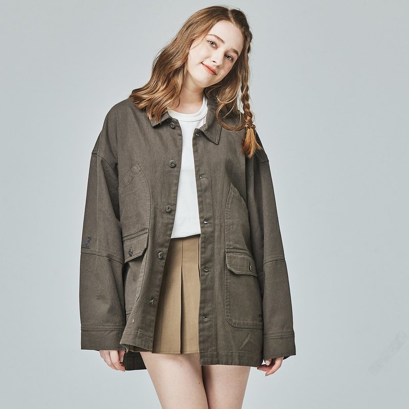 KANGOL袋鼠复古口袋衬衫外套-铁灰 - 女装休闲/机能外套 - 棉．麻 