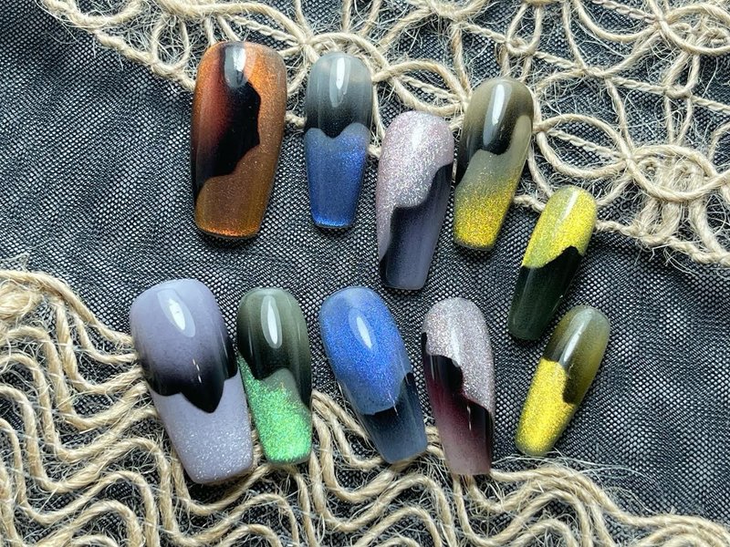 穿戴甲/穿衫甲/手工绘制/猫眼波浪 - 指甲油/指甲贴 - 其他材质 