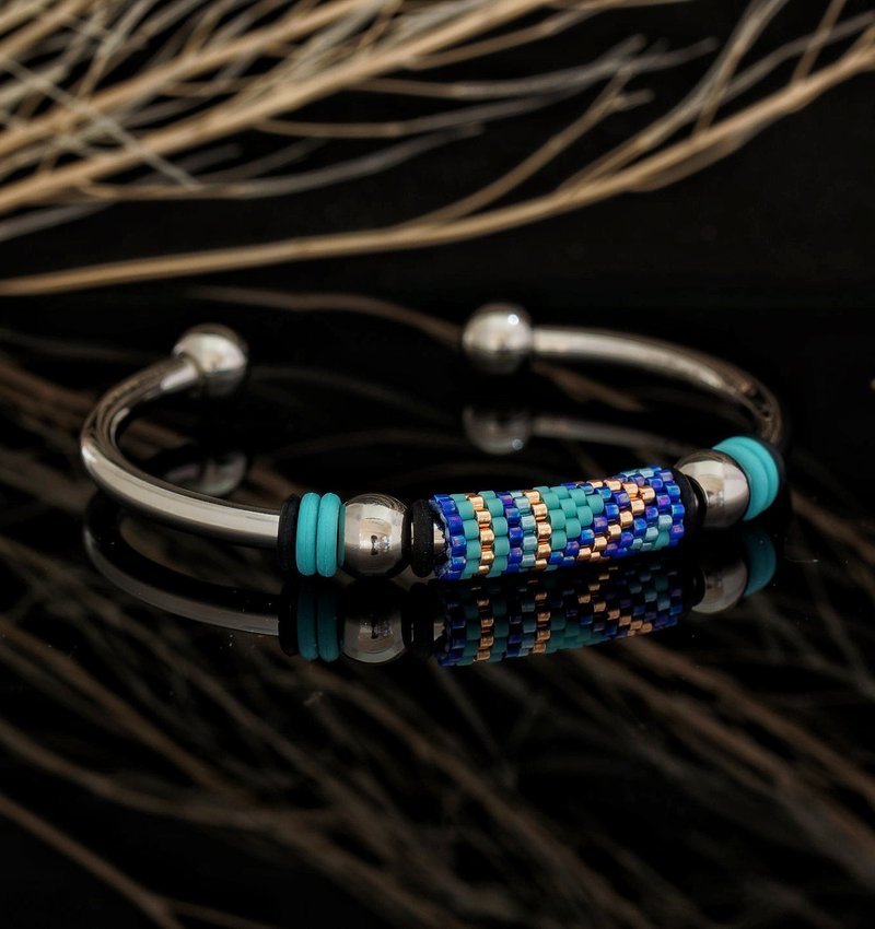 手织 4mm 不锈钢 Peyote-20 日本 Aiko 串珠手镯 - 手链/手环 - 其他金属 多色