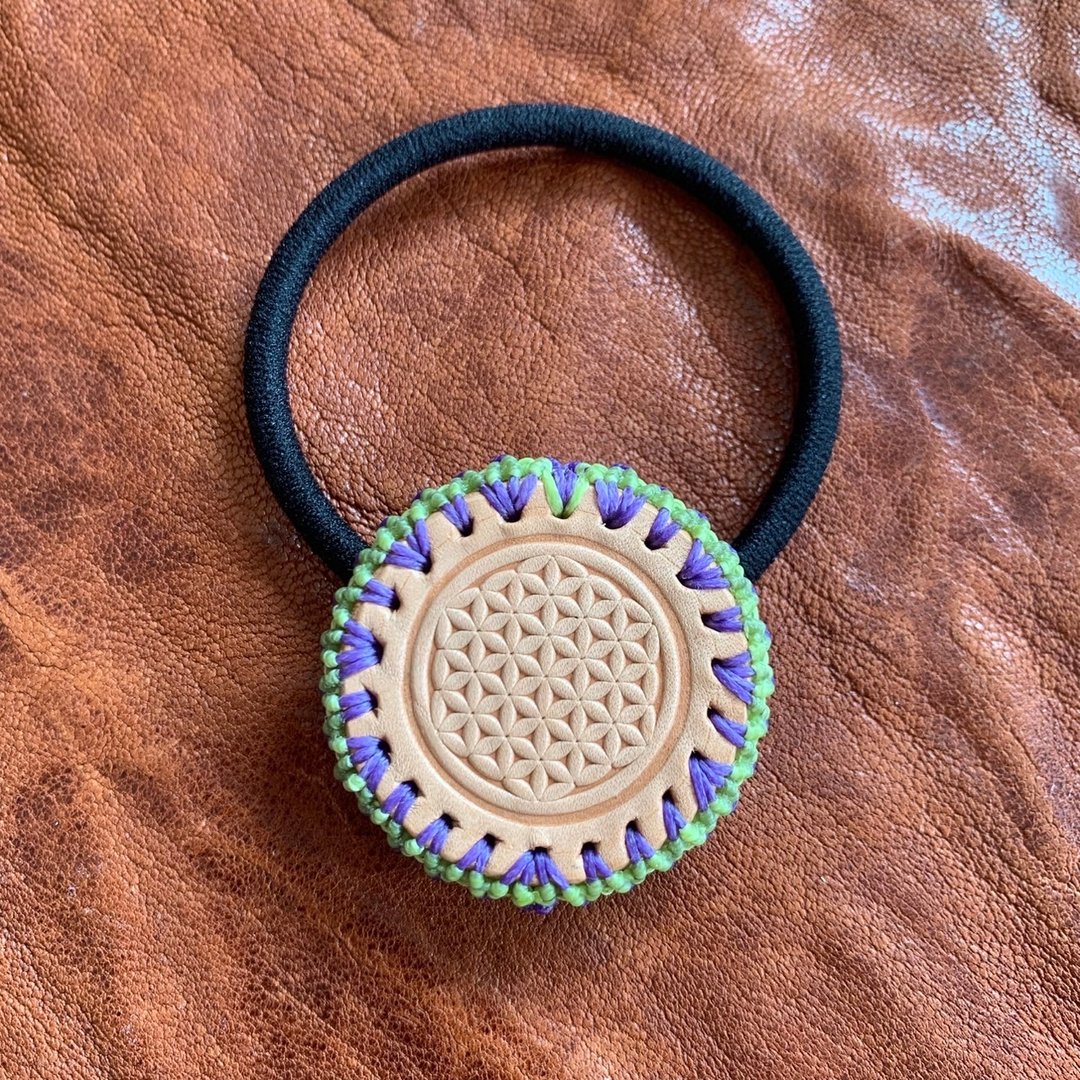 -Flower of life- Macrame 缝线皮革发圈 - 发饰 - 真皮 多色