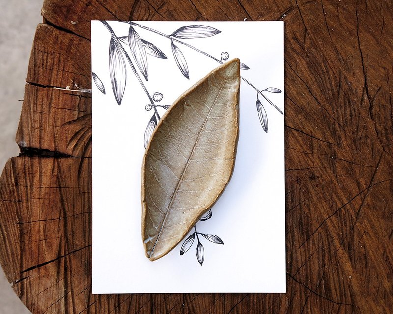 No.03 叶皿 筷架 手绘明信片 礼盒组 - 花瓶/陶器 - 陶 卡其色