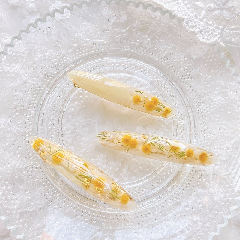 日本含羞草 春 mimosa 发饰 发夹 手作 真花 少女 文艺 珍珠 - 发饰 - 其他材质 黄色