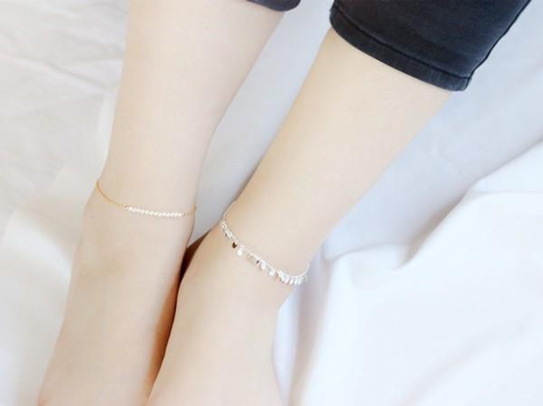 Freshwater pearl anklet June birthstone - 脚链/脚环 - 宝石 白色