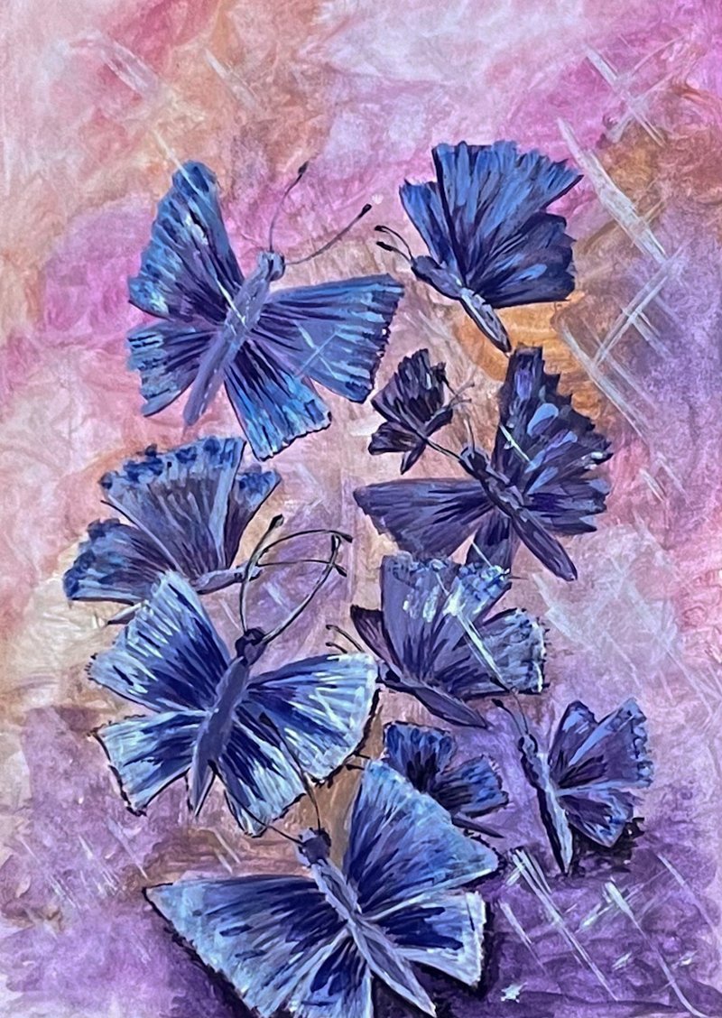 Flying butterflies in a pink-lilac mist. Watercolor. - 墙贴/壁贴 - 纸 