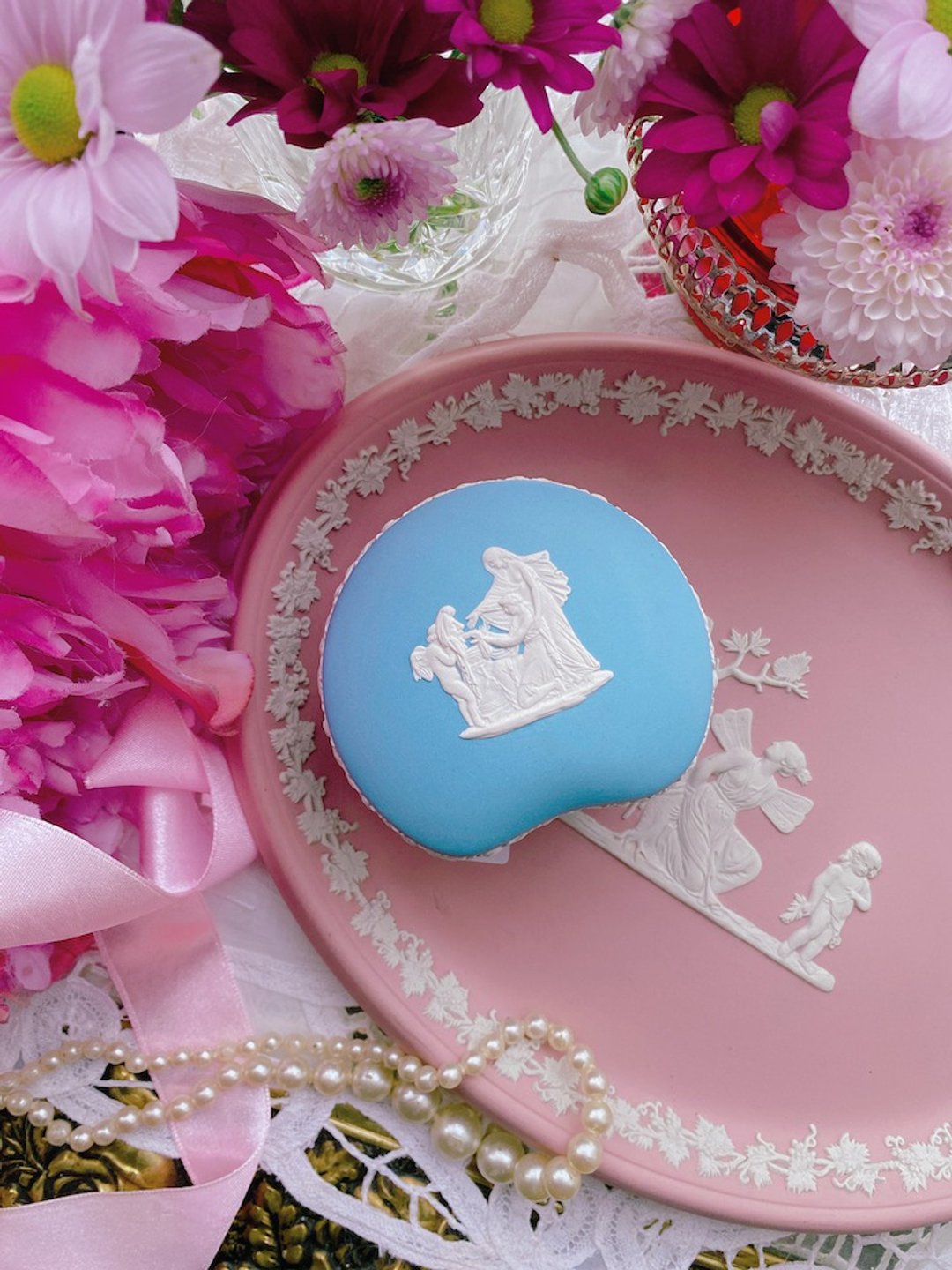 英国骨瓷Wedgwood jasper蓝色希腊神话浮雕珠宝盒饰品盒情人节 - 收纳用品 - 瓷 蓝色