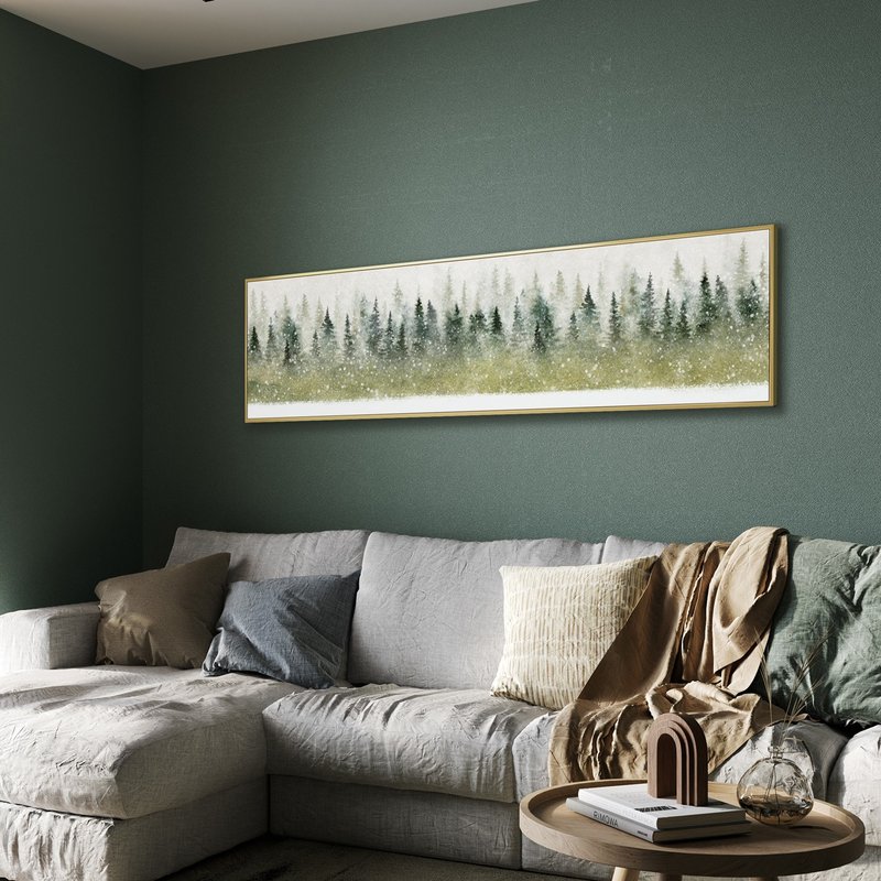 雪与林 - 下雪森林插画感横幅床头挂画/自然森林系绿色装饰画 - 海报/装饰画/版画 - 棉．麻 多色