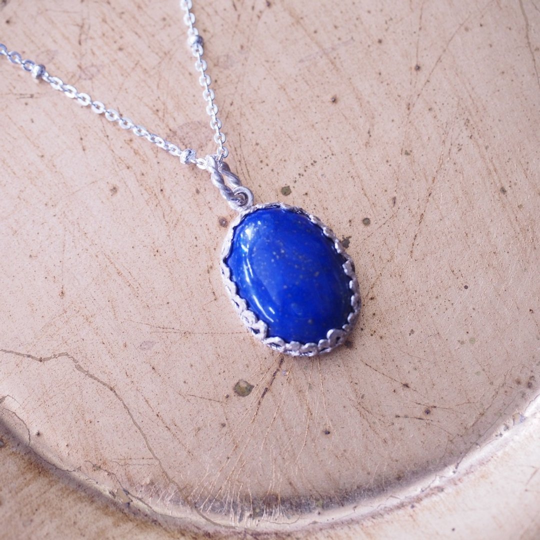 天然青金石 纯银 手工项链 含银链 Lapis Lazuli Necklace - 项链 - 半宝石 蓝色