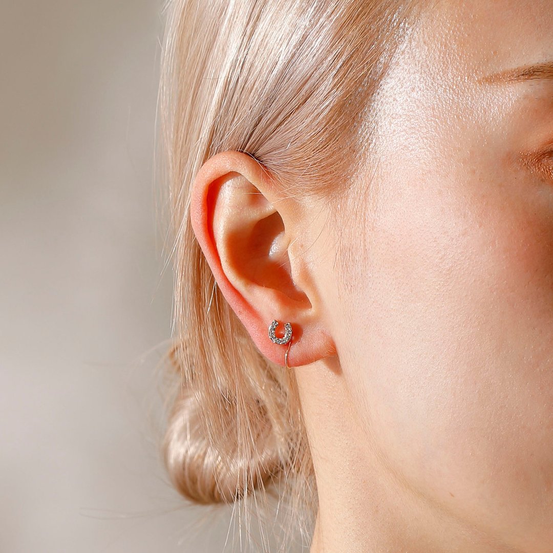 horseshoe loop-fit earring PG 圈式配戴耳环 马蹄 莱茵石 玫瑰金 - 耳环/耳夹 - 其他金属 粉红色