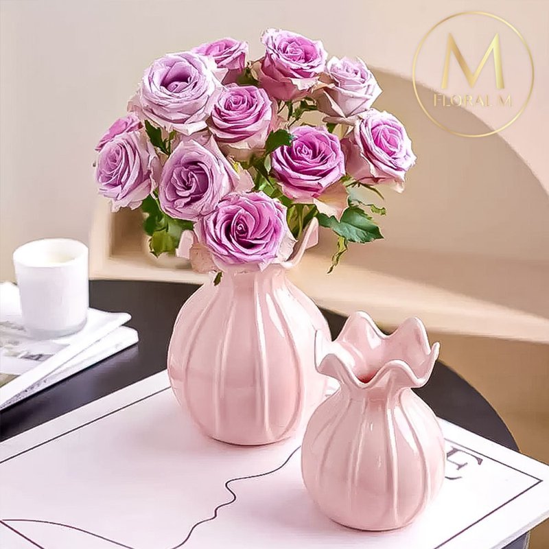 法式芭蕾少女安妮气质粉陶瓷大花瓶 - 花瓶/陶器 - 塑料 绿色