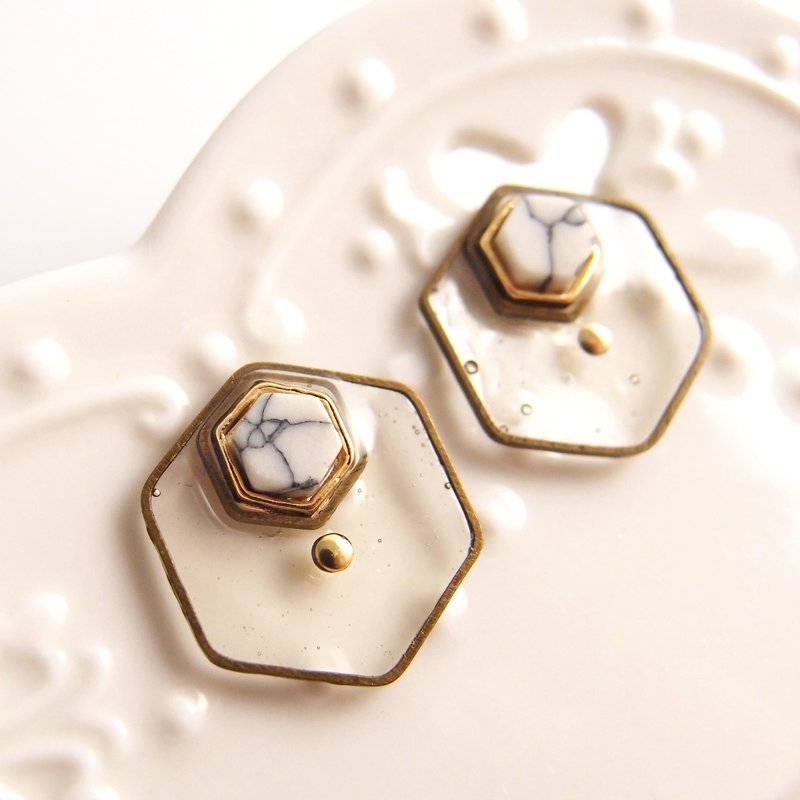 松石 ( 土耳其石) 。夹式耳环、不锈钢耳针、硅胶耳环 - 耳环/耳夹 - 其他材质 白色