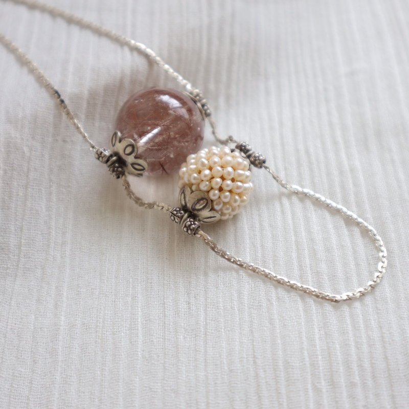 红发晶珍珠项链 - 项链 - 水晶 红色