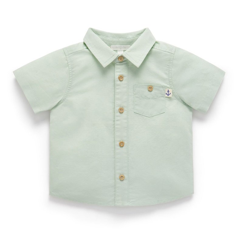 澳洲Purebaby有机棉男童短袖衬衫12M-4T 浅绿亚麻 - 童装上衣 - 棉．麻 