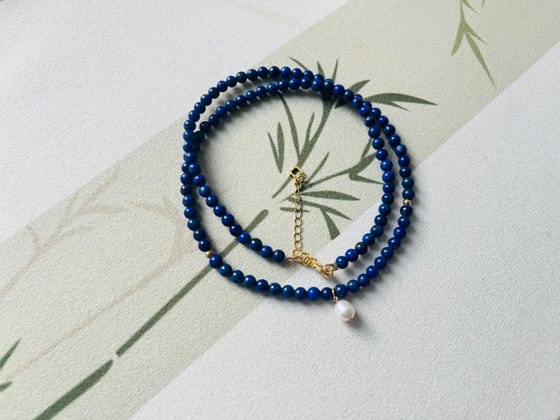 星光天空 天然原矿青金石18K配件珍珠 设计多圈手串项链s - 项链 - 半宝石 蓝色