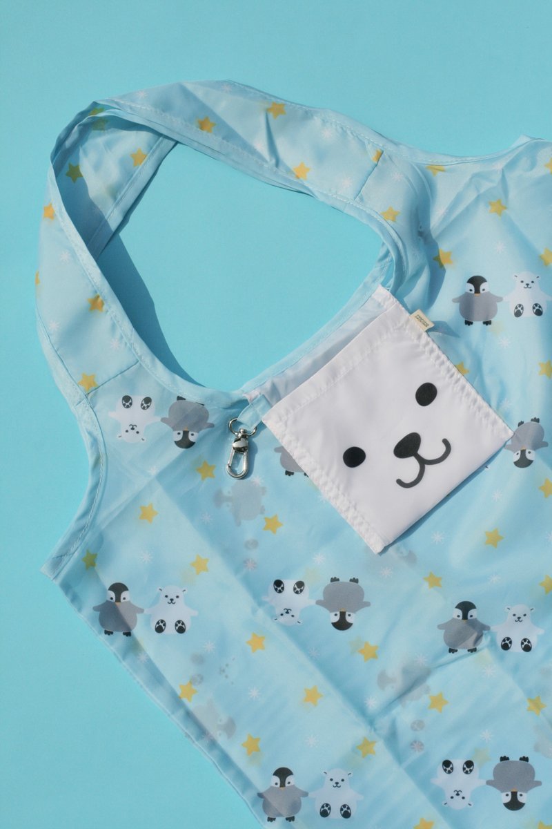Polar Bear Reusable folding Eco shopping bag - 手提包/手提袋 - 其他人造纤维 蓝色