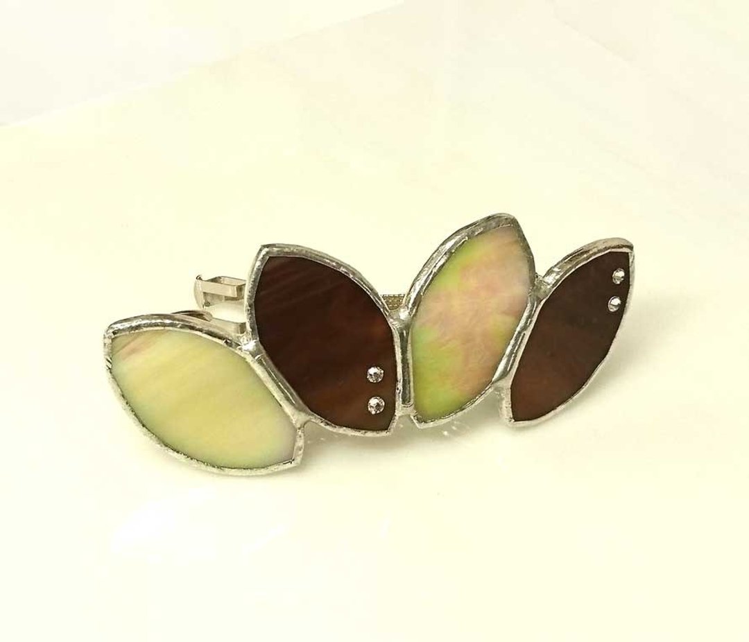 Stained Glass Valletta [Leaf] Ebony Brown - 发饰 - 玻璃 咖啡色